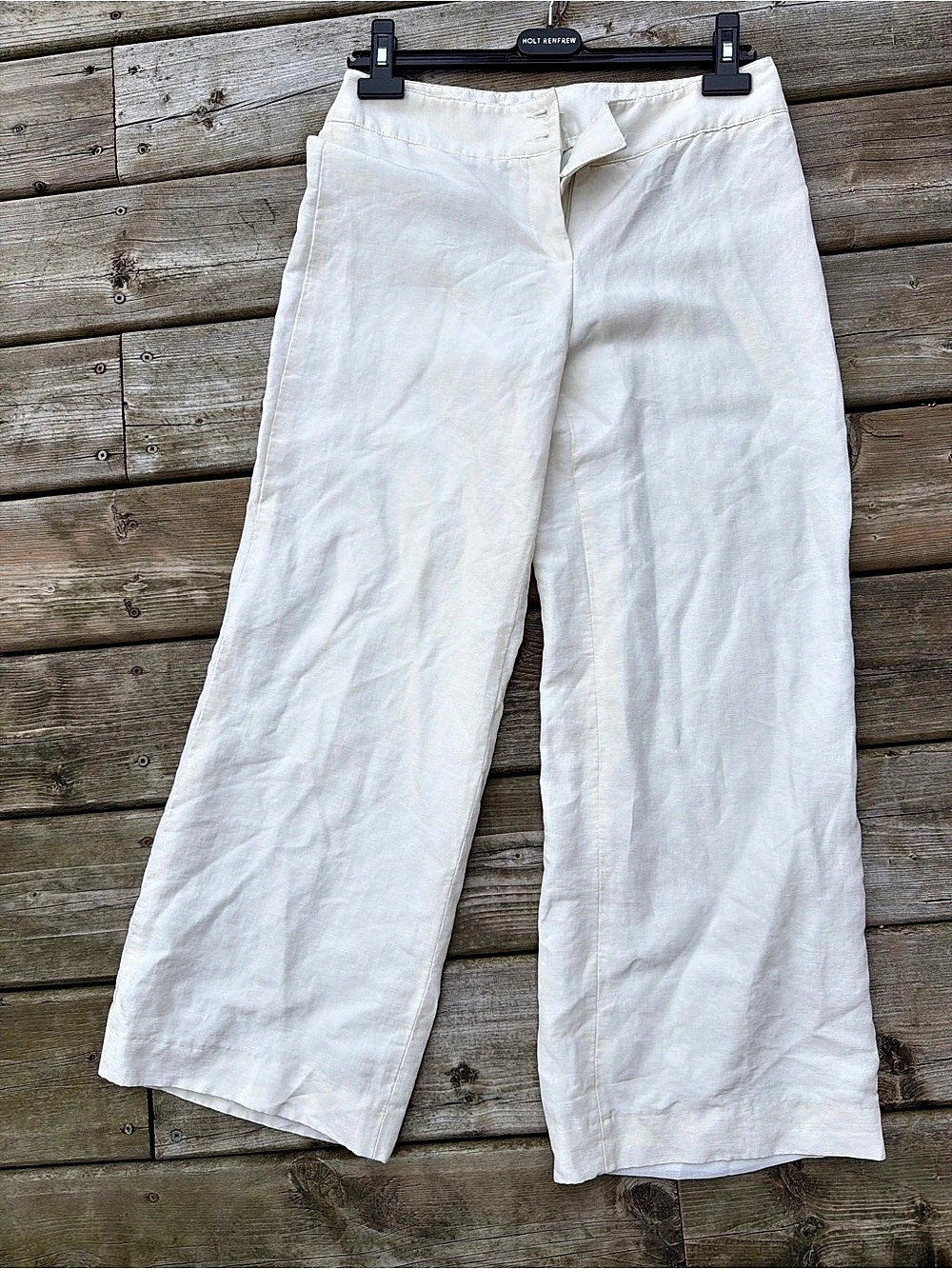 Armani Collezioni Ivory Linen Silk Wide Leg Trousers Women IT 40 Made Romania